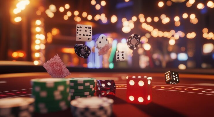 Live casino dealer studio with blackjack table and multiple camera angles